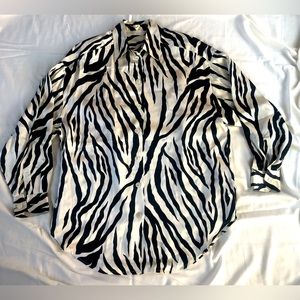Brett Harrison Blouses Vintage 80s Zebra Print 100%Pure Silk.Women’s Size Small.